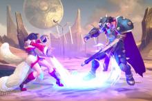 Ahri fights Darius in Riot Games' platform fighter.