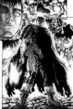 Guts delivers a spine-tingling glare as he stares you down in this detailed manga panel