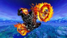 A ghost rider skin is seen flying in Fortnite.
