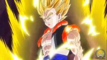 The fusion of Goku plus Vegeta goes super saiyan 2