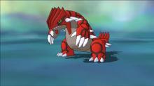 The player encounters the legendary Groudon  and has a chance to claim it