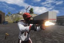 The player is firing in the opposite direction at an unknown target