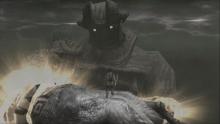 Wanderer being held by Malus: Shadow of the Colossus