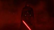 Darth Vader appears with his crimson lightsaber in Rogue One.