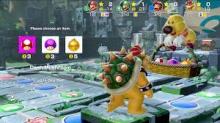 Bowser is purchasing a mushroom which helps with rolling the dice block!