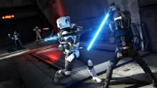 Cal blocks a strike from a stormtrooper in Jedi Fallen Order