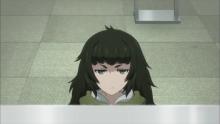 Okabe's first view of the very short Maho. 