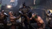 Batman beating down thugs in high graphics setting