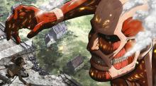 Eren faces off against the Colossal Titan.