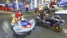 Mario and DryBowser are neck and neck in a race