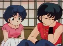 Though they're engaged Ranma and Akane struggle with simple couple things, like kissing.