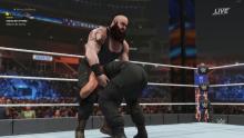 Braun Strowman attempting to powerbomb the Big Dog Roman Reigns