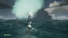 Anytime your ship sinks or you fall overboard, search for the blue-green smoke of the mermaid for help.
