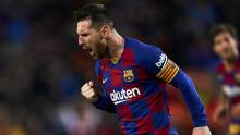 Messi celebrates scoring another Barcelona goal. 