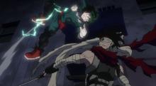 Deku comes to the rescue of Tenya Iida after his run in with the Hero Killer.