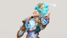 Tracer sports some crazy fluorescent blue hair in her Atlantic All-Stars Skin.
