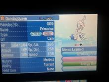 Player Cain reveals his Primarina's stats and moves
