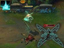 Executing a target. Only possible once their health is below the threshold, indicated to Pyke on the enemy health bar.