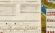 Menu in the grand campaign showing important settlement information.