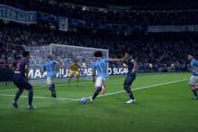 Leroy Sané takes a shot for Manchester City