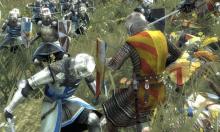 2 knights fight in a field