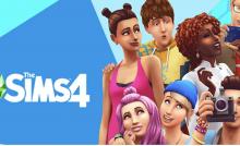 The Sims 4 title page with several sims posing for the picture.