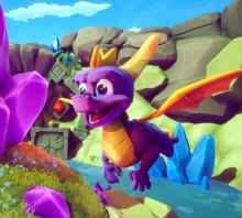 Spyro flying through the air in Sunny Flight.