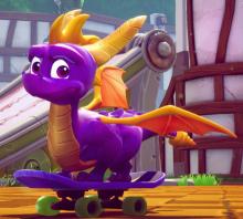 Spyro being hip with the kids in Spyro 3, in one of the skating levels.