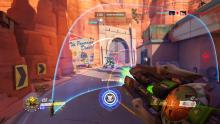 Orisa using her sheild to protect her and her team on Route 66.