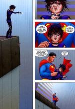In a touching scene from All-Star Superman, Superman stops a young woman from committing suicide, telling her that she's strong enough to live. 