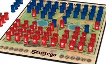 Play area and pieces for the original Stratego game.