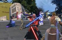 A Sith Juggernaut duels with a Jedi Sentinel.