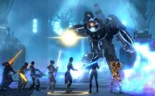 Multiple SWTOR classes face off against a boss.