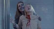 A disfigured Alice slits Emily's throat