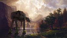 Imperial AT-AT Walker marches on a beautiful desolate planet