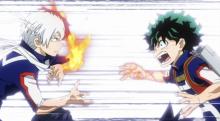 After spending most of the fight being pushed by Deku to use his fire side, Todoroki finally relents and uses his fire against Midoriya.