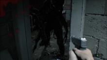 Ethan Winters shooting at an enemy in resident evil 7