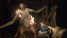 Using the flame-thrower on a mini boss in RE7