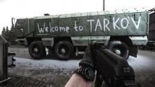 The player POV of a PMC investigating three familiar words scrawled on the side of an APC vehicle.