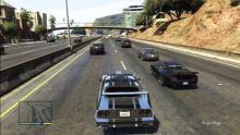 A muscle car racing through Pacific Bluffs in GTA Online.