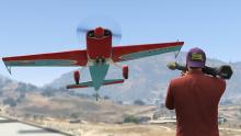 Shooting an RPG at a plane on GTA Online.