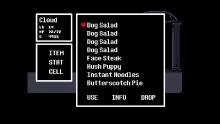 Dog Salad has filled the inventory, though it isn't the best at healing.