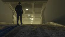 The player is walking inside the bunker in a very epic way.