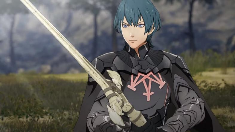 Byleth holding the sword of the creator