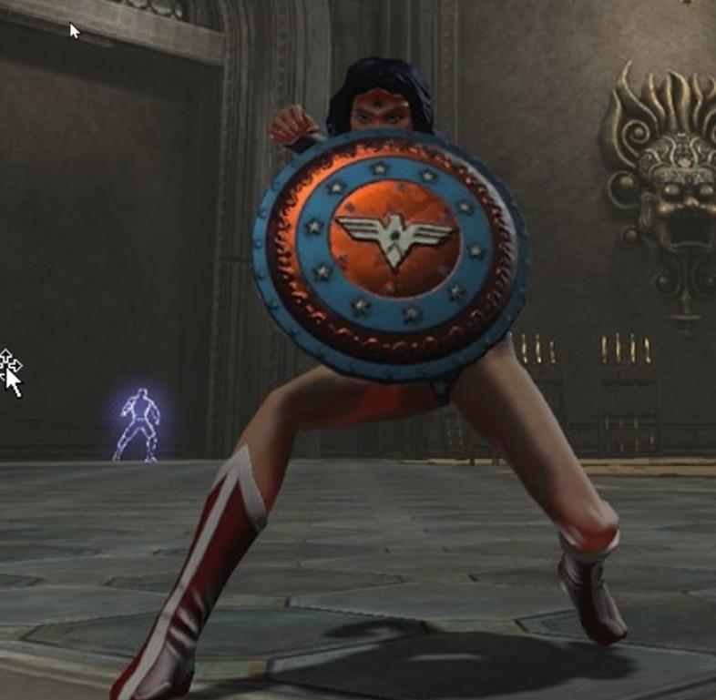 Wonder Woman practicing saving the day with her trustee shield