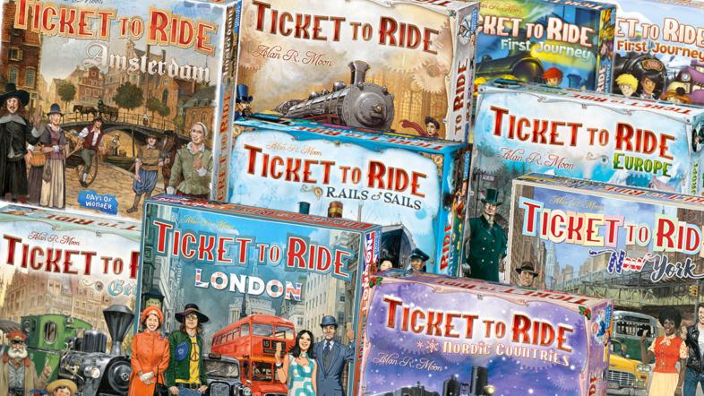 Several Ticket to Ride board game titles.