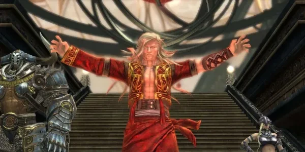 A character from The Last Remnant wearing a bright red outfit. 