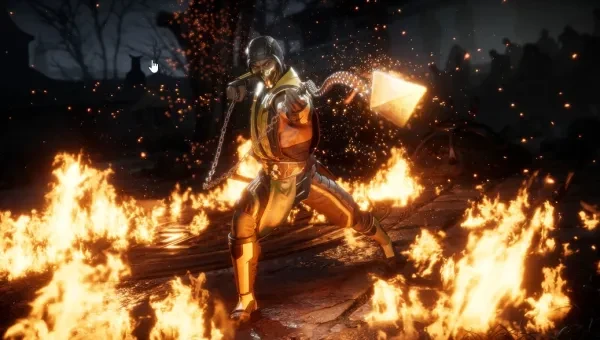 Scorpion showing off his klassic Spear move Scorpion stands in a ring of fire