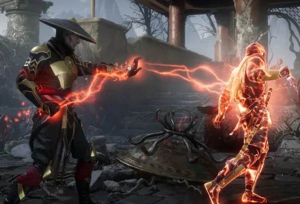 Raiden vs Scorpion Raiden electrocutes Scorpion in retaliation