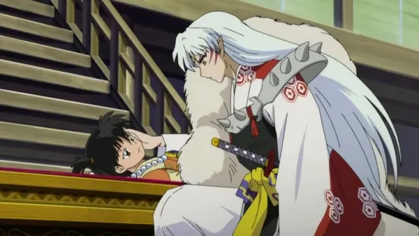 Rin and Sesshomaru sitting together on the steps of Sesshomaru's mother's palace Rin and Sesshomaru are back from the Underworld after a close call concerning Rin's life